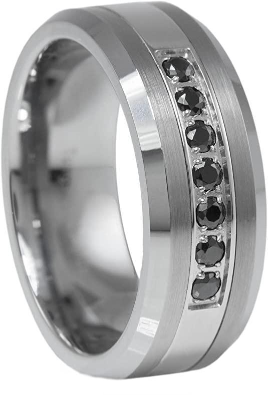 Tungsten Rings for Men Wedding Bands for Him Womens Wedding Bands for Her 8mm Black Diamonds Rings Size 7-15 - Jewelry Store by Erik Rayo