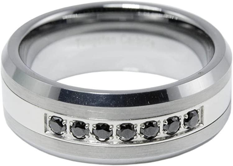 Tungsten Rings for Men Wedding Bands for Him Womens Wedding Bands for Her 8mm Black Diamonds Rings Size 7-15 - Jewelry Store by Erik Rayo