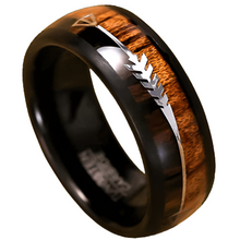 Load image into Gallery viewer, Tungsten Rings for Men Wedding Bands for Him Womens Wedding Bands for Her 8mm Black Dome Wood and Arrow - Jewelry Store by Erik Rayo
