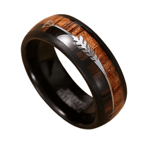 Tungsten Rings for Men Wedding Bands for Him Womens Wedding Bands for Her 8mm Black Dome Wood and Arrow - Jewelry Store by Erik Rayo