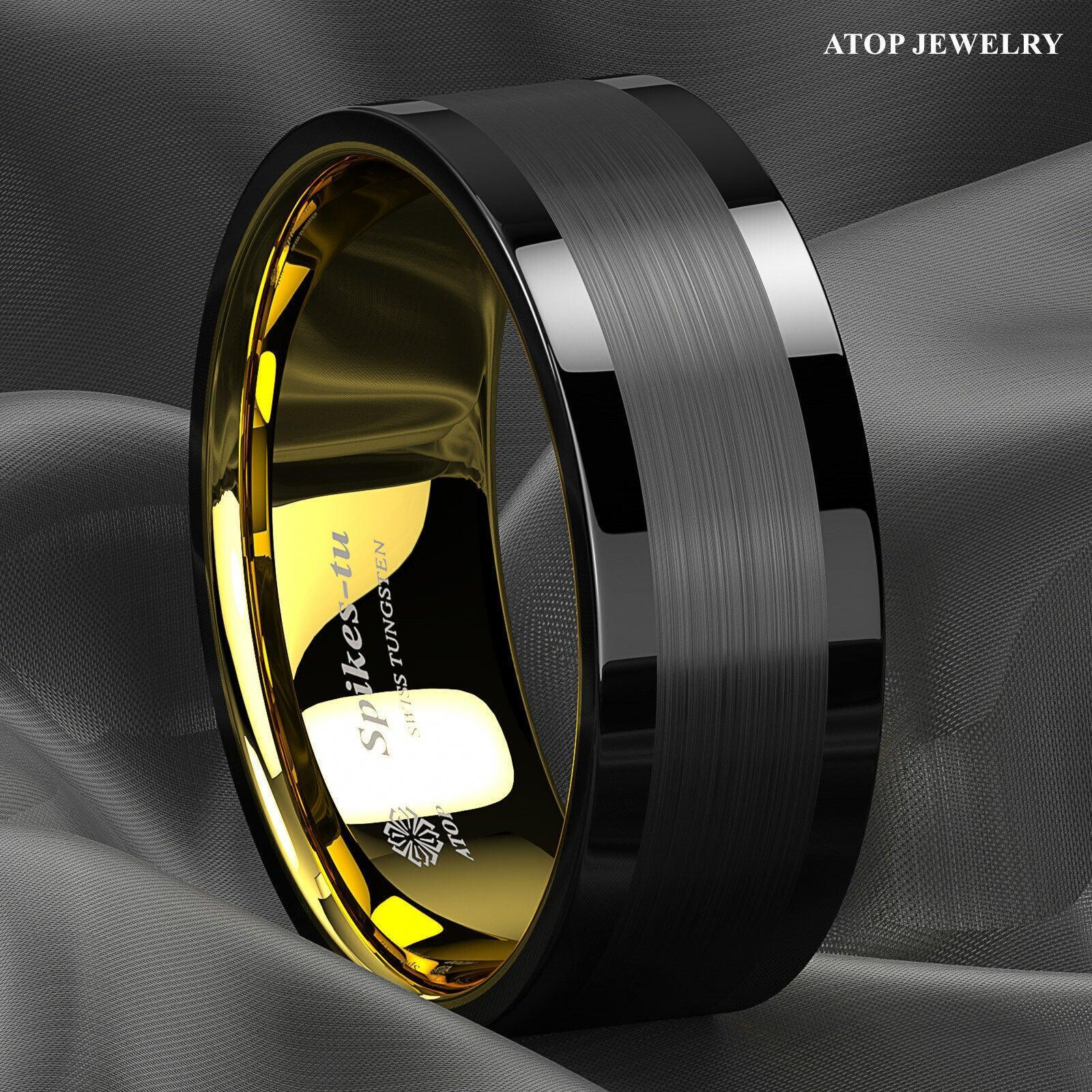 Men's Black Gold Brushed Wedding Band Ring - Men's Wedding Rings - Women's Wedding Rings - Jewelry Store by Erik Rayo