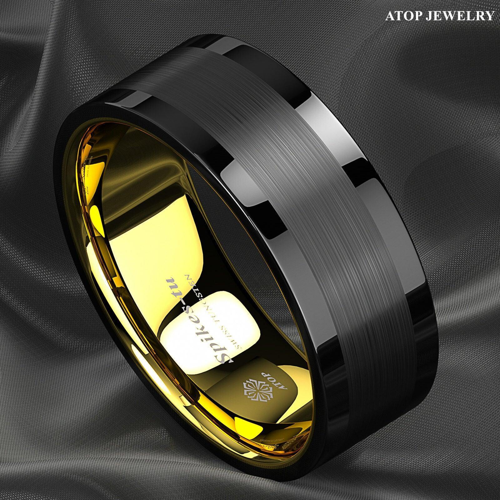 Men's Black Gold Brushed Wedding Band Ring - Men's Wedding Rings - Women's Wedding Rings - Jewelry Store by Erik Rayo