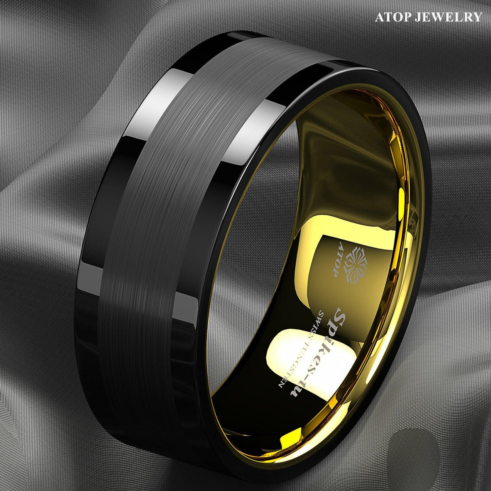 Men's Black Gold Brushed Wedding Band Ring - Men's Wedding Rings - Women's Wedding Rings - Jewelry Store by Erik Rayo