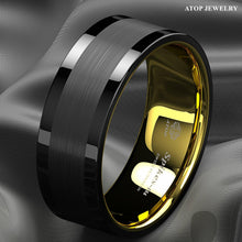 Load image into Gallery viewer, Mens Wedding Band Rings for Men Wedding Rings for Womens / Mens Rings Black Gold Brushed Wedding - Jewelry Store by Erik Rayo
