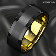 Load image into Gallery viewer, Tungsten Rings for Men Wedding Bands for Him Womens Wedding Bands for Her 8mm Black Gold Brushed Wedding - Jewelry Store by Erik Rayo
