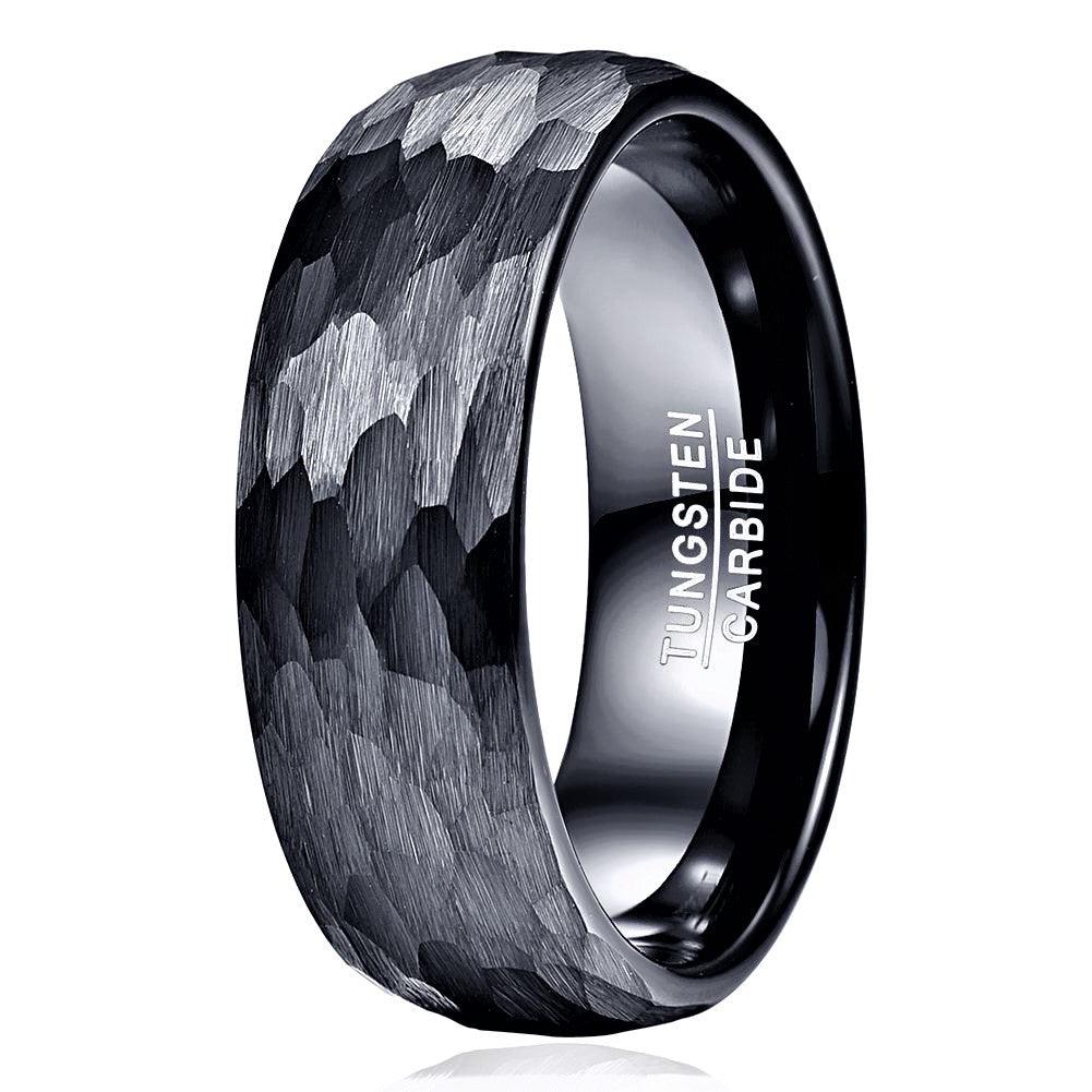 Mens Black Hammered Handmade Wedding Band Ring for Men and Women