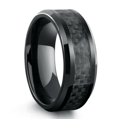 Men's Wedding Band Rings - Black Carbon Fiber Wedding Rings for Men and Women