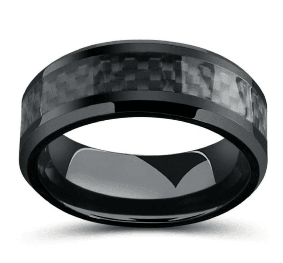 Tungsten Rings for Men Wedding Bands for Him Womens Wedding Bands for Her 8mm Black on Black Carbon Fiber - Jewelry Store by Erik Rayo