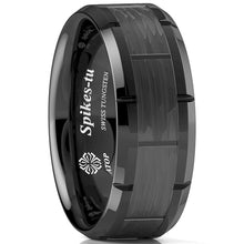 Load image into Gallery viewer, Tungsten Rings for Men Wedding Bands for Him Womens Wedding Bands for Her 8mm Black Pattern Brushed - Jewelry Store by Erik Rayo
