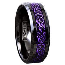 Load image into Gallery viewer, Men&#39;s Black and Purple Carbon Fiber Wedding Band - Men&#39;s Wedding Rings - Women&#39;s Wedding Rings
