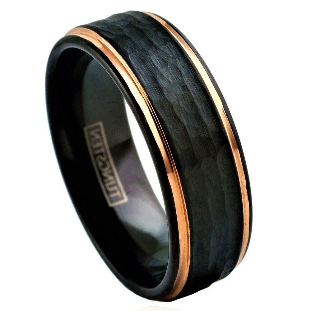 Men's Wedding Band Rings - Black Rose Gold Hammered - Wedding Rings for Men and Women - Jewelry Store by Erik Rayo