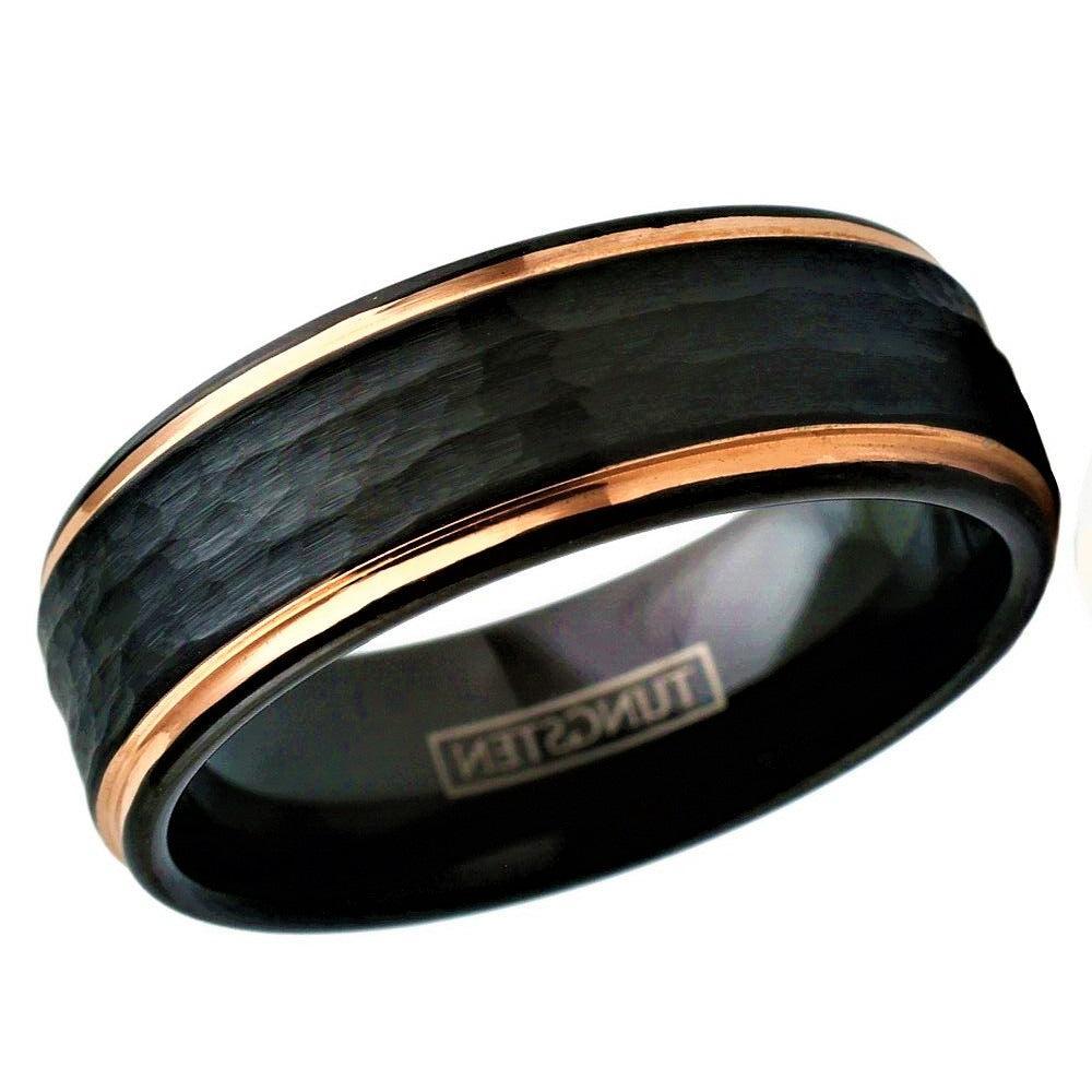 Men's Wedding Band Rings - Black Rose Gold Hammered - Wedding Rings for Men and Women - Jewelry Store by Erik Rayo