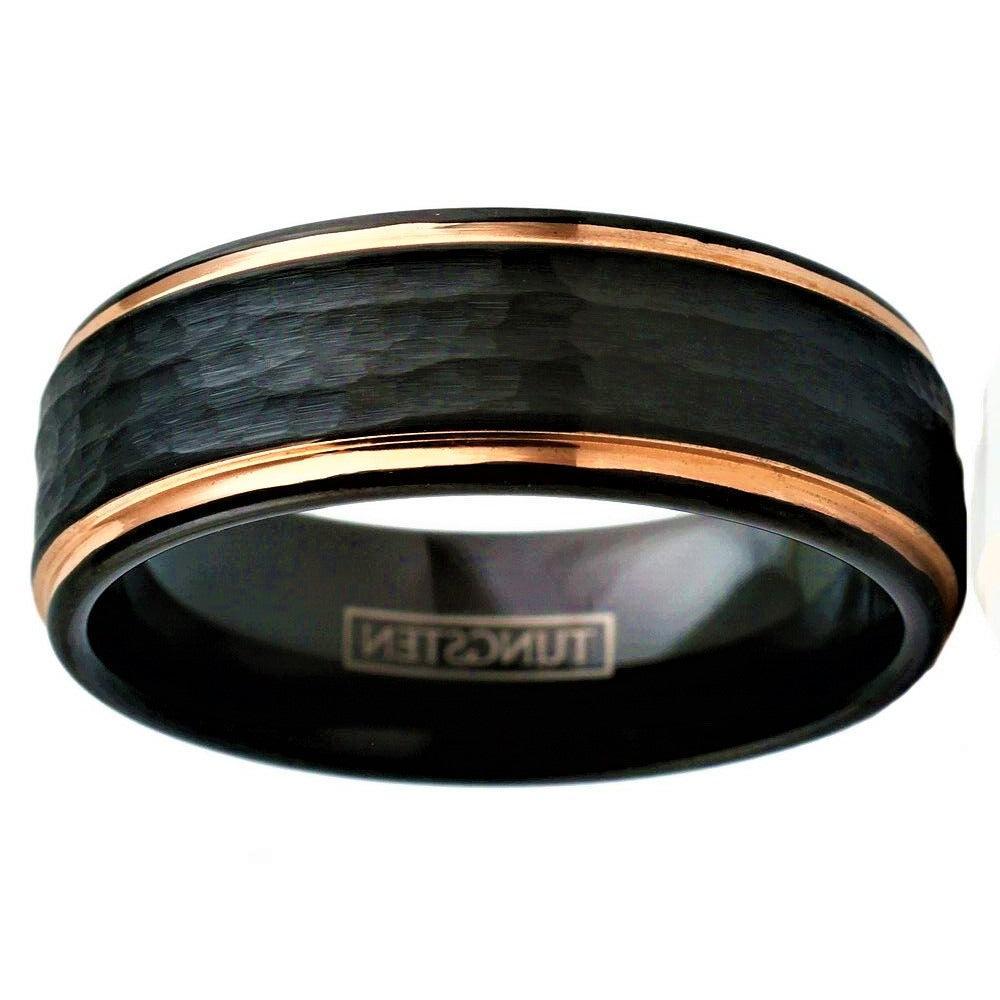 Men's Wedding Band Rings - Black Rose Gold Hammered - Wedding Rings for Men and Women - Jewelry Store by Erik Rayo