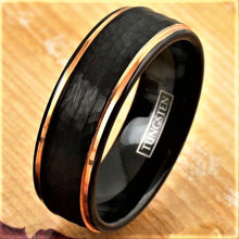 Load image into Gallery viewer, Mens Wedding Band Rings for Men Wedding Rings for Womens / Mens Rings Black Rose Gold Hammered - Jewelry Store by Erik Rayo
