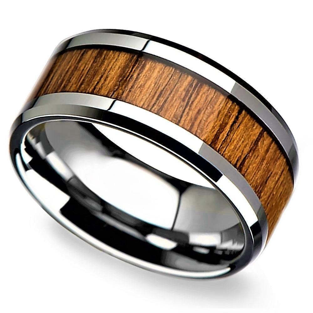 Men's Wedding Band Rings - Koa Wood Inlay Beveled Edge - Wedding Rings for Men and Women - Jewelry Store by Erik Rayo