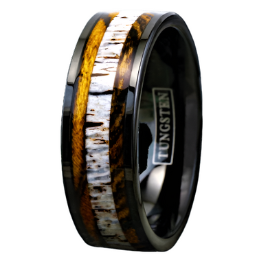 Tungsten Rings for Men Wedding Bands for Him Womens Wedding Bands for Her 8mm Bocote Wood and Deer Antler Wedding Band - Jewelry Store by Erik Rayo