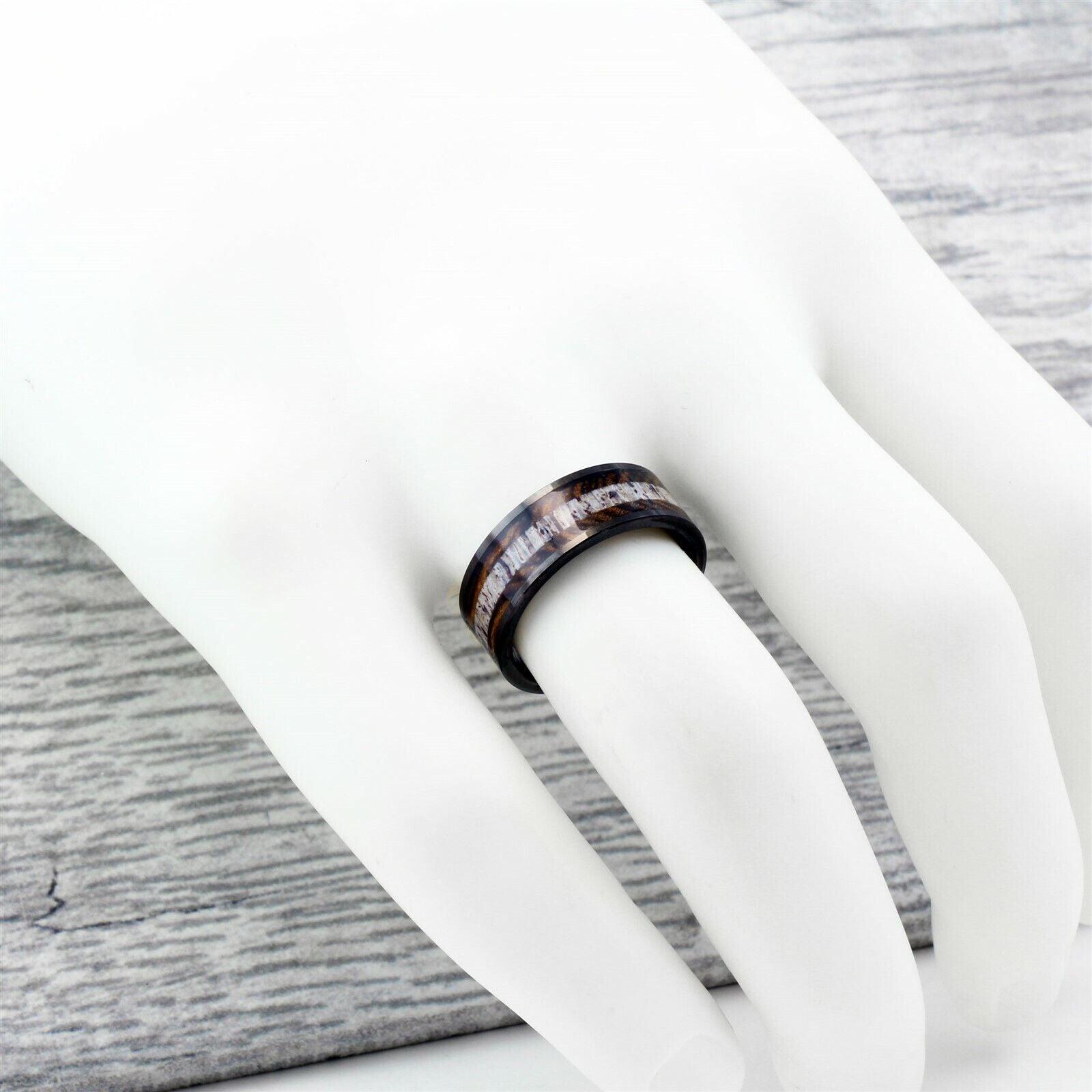 Tungsten Rings for Men Wedding Bands for Him Womens Wedding Bands for Her 8mm Bocote Wood and Deer Antler Wedding Band - Jewelry Store by Erik Rayo