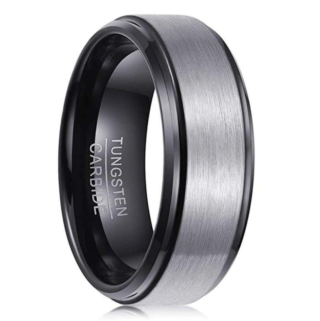 Men's Wedding Band Rings - Brushed Center Black IP - Wedding Rings for Men and Women