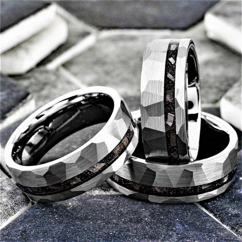Men's Wedding Band Rings - Brushed Faceted Meteorite Wedding Ring for Men and Women - Jewelry Store by Erik Rayo