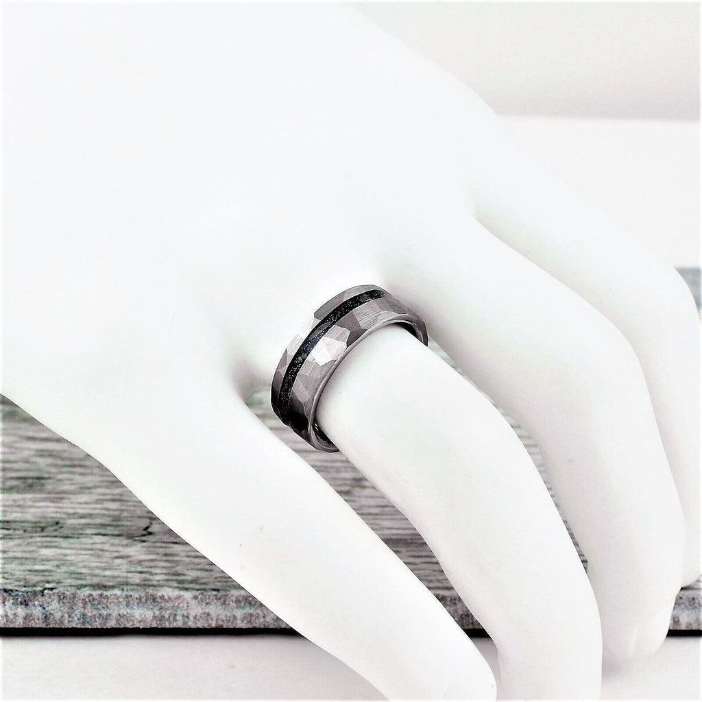 Men's Wedding Band Rings - Brushed Faceted Meteorite Wedding Ring for Men and Women - Jewelry Store by Erik Rayo