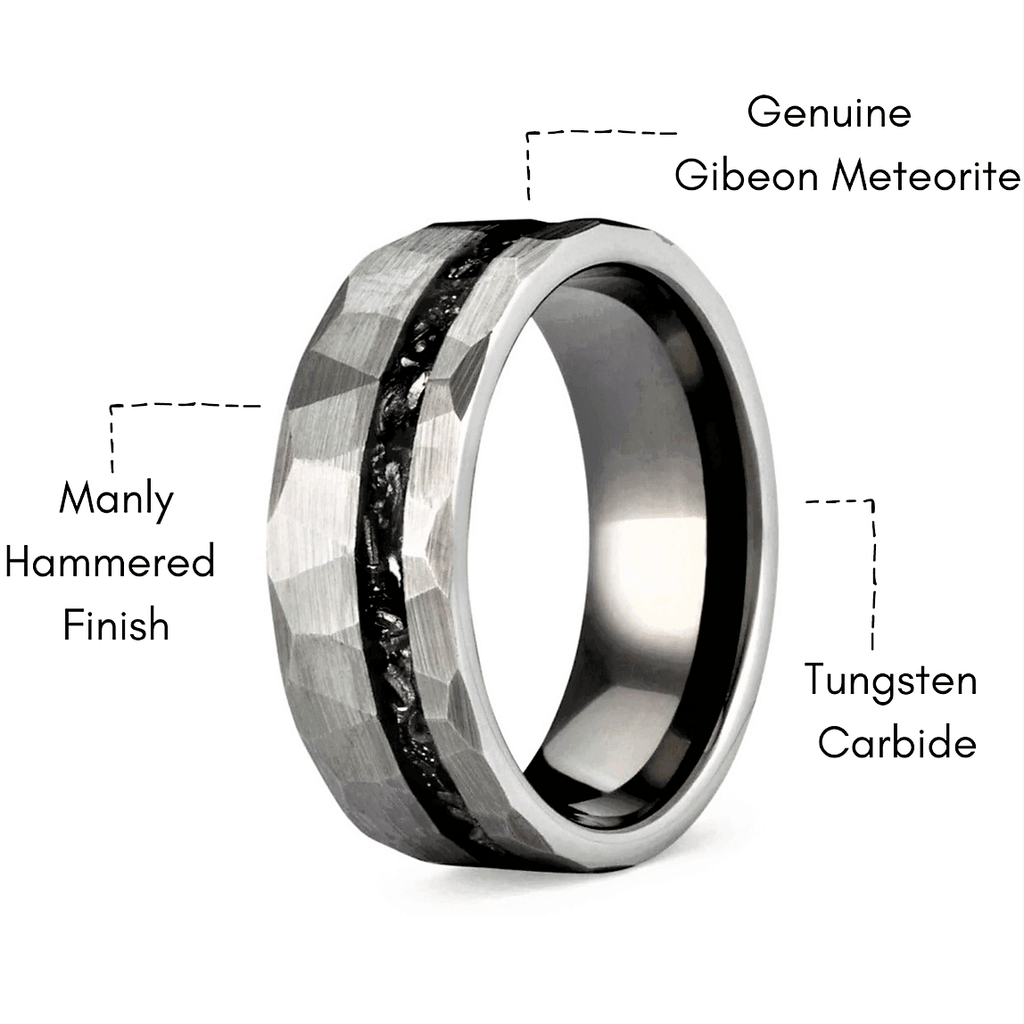 Men's Wedding Band Rings - Brushed Faceted Meteorite Wedding Ring for Men and Women - Jewelry Store by Erik Rayo