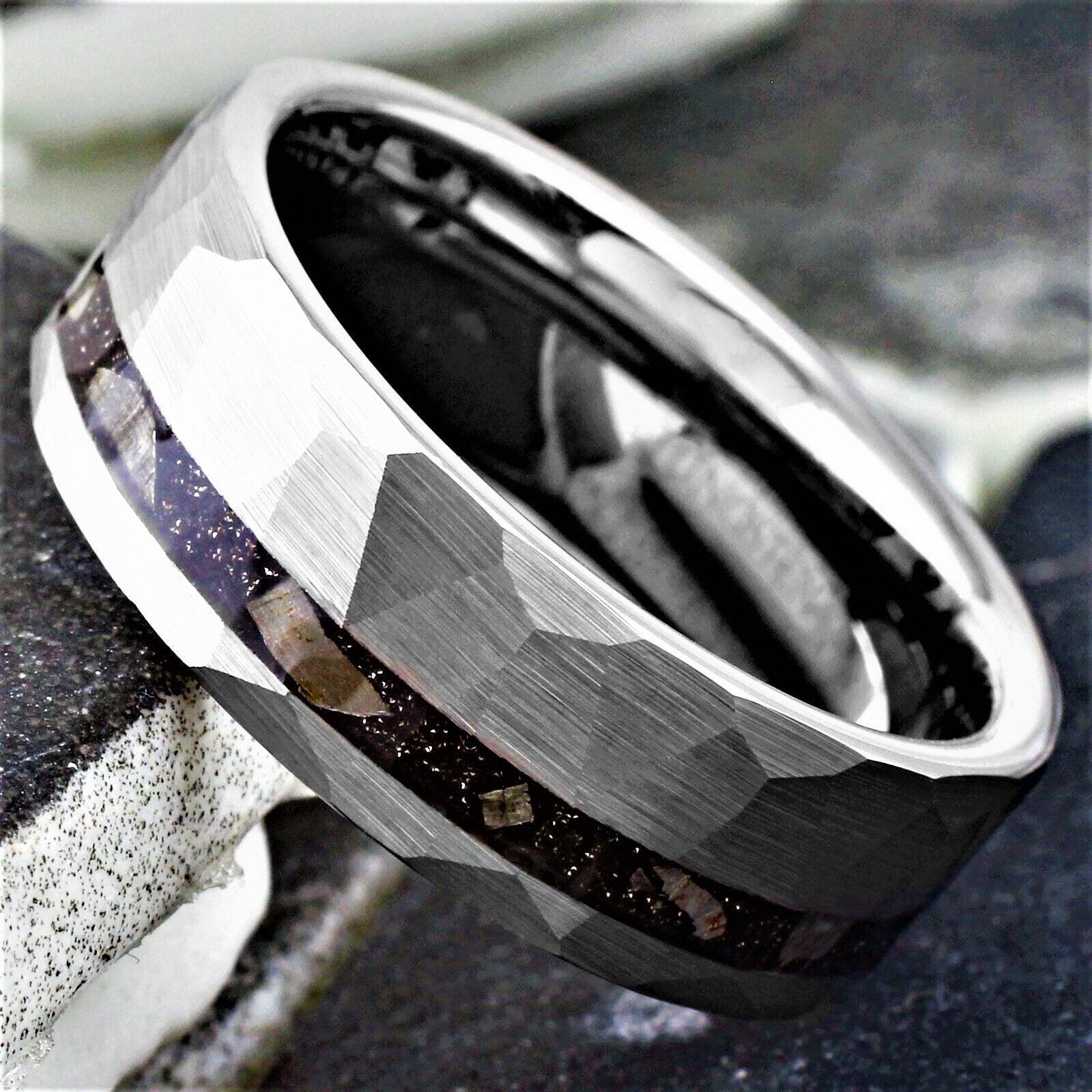 Men's Wedding Band Rings - Brushed Faceted Meteorite Wedding Ring for Men and Women - Jewelry Store by Erik Rayo