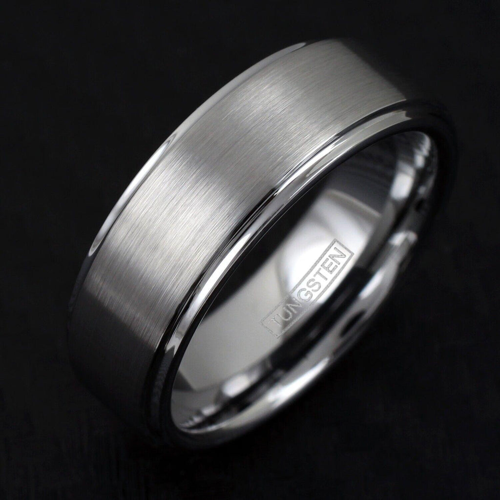 Tungsten Rings for Men Wedding Bands for Him Womens Wedding Bands for Her 8mm Brushed Finished Venice - Jewelry Store by Erik Rayo