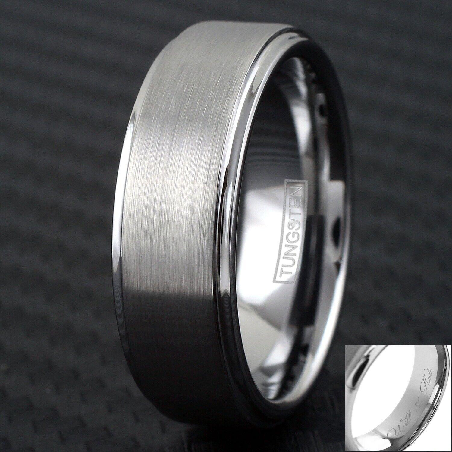 Tungsten Rings for Men Wedding Bands for Him Womens Wedding Bands for Her 8mm Brushed Finished Venice - Jewelry Store by Erik Rayo