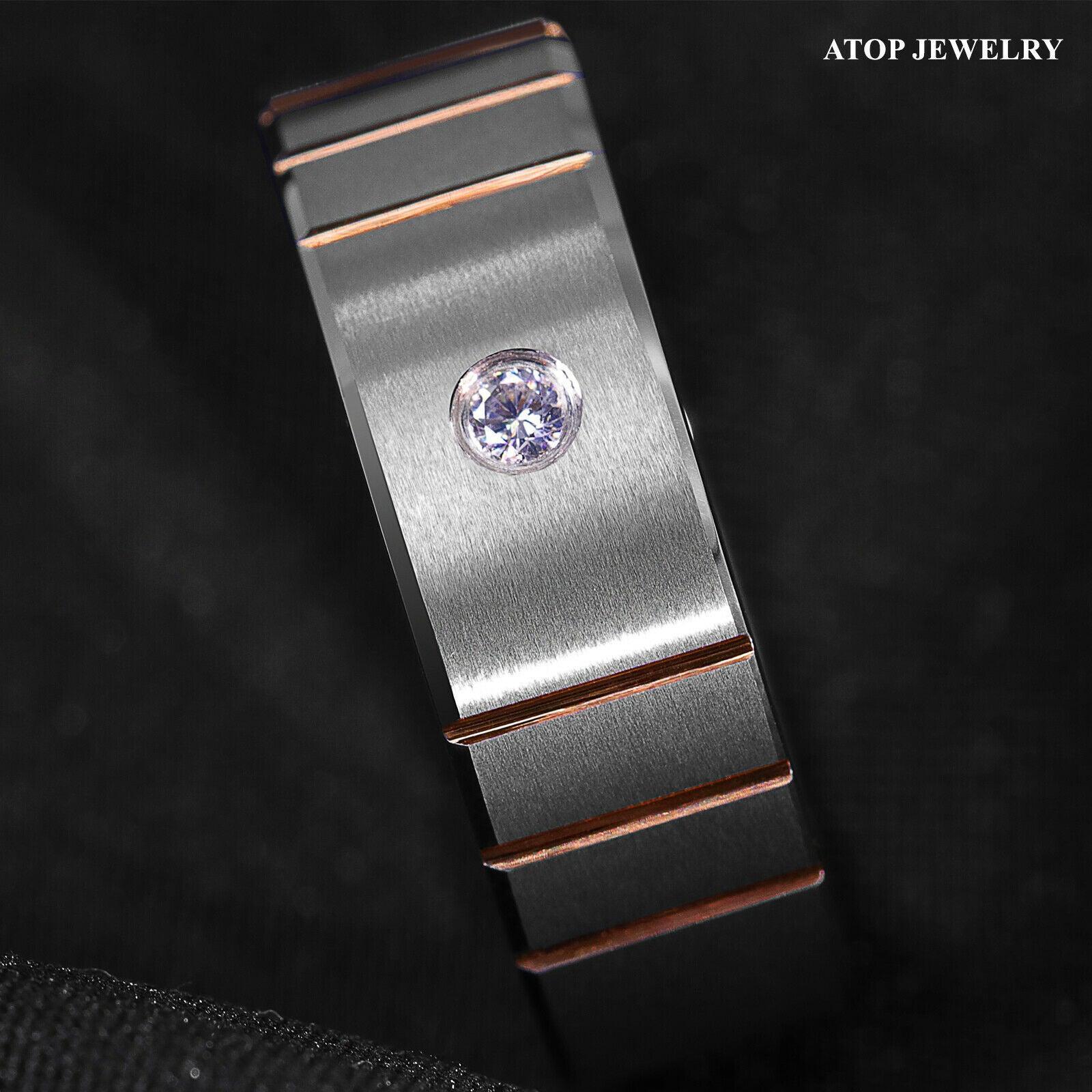 Tungsten Rings for Men Wedding Bands for Him Womens Wedding Bands for Her 8mm Brushed Silver Rose Gold Diamond - Jewelry Store by Erik Rayo