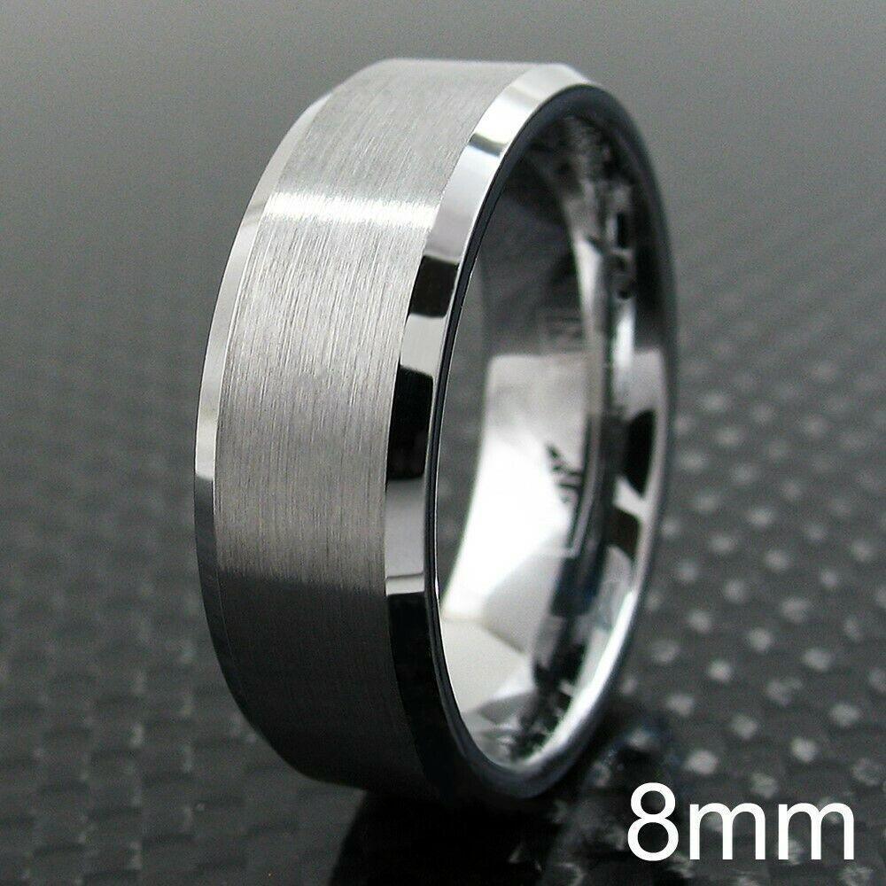 Tungsten Rings for Men Wedding Bands for Him Womens Wedding Bands for Her 8mm Brushed Size 5-15 - Jewelry Store by Erik Rayo