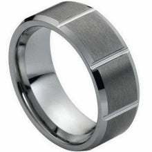 Load image into Gallery viewer, Men&#39;s Wedding Band Rings - Brushed Square Groove Design - Wedding Rings for Men and Women
