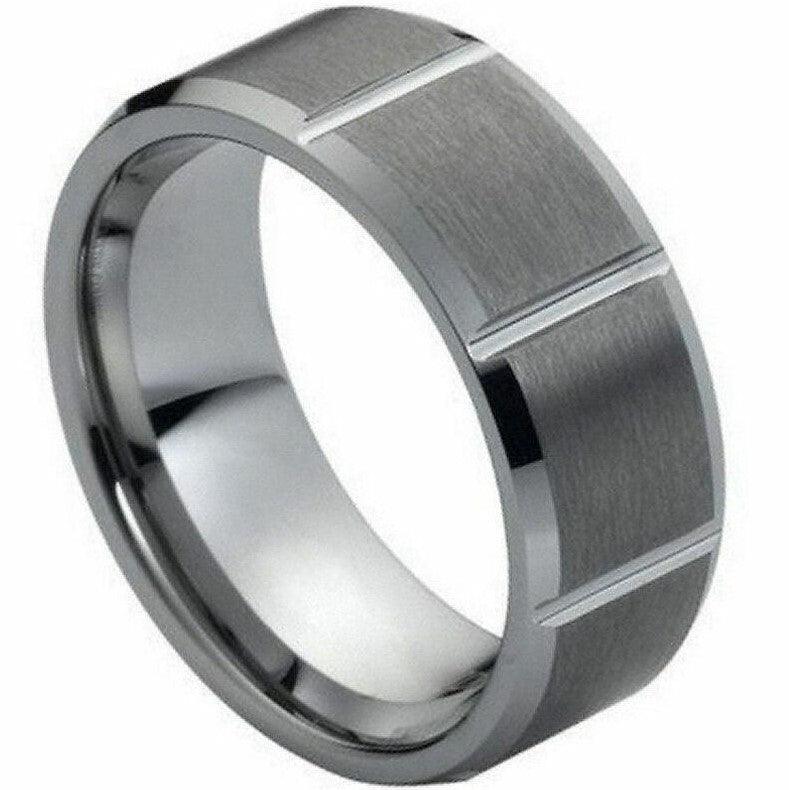 Men's Wedding Band Rings - Brushed Square Groove Design - Wedding Rings for Men and Women