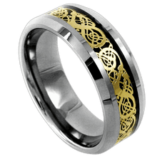 Load image into Gallery viewer, Tungsten Rings for Men Wedding Bands for Him Womens Wedding Bands for Her 8mm Celtic Gold Dragon Size 8-15 - Jewelry Store by Erik Rayo
