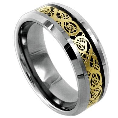 Men's Wedding Band Rings - Celtic Gold Dragon Design, Sizes 8-15 - Wedding Rings for Men and Women