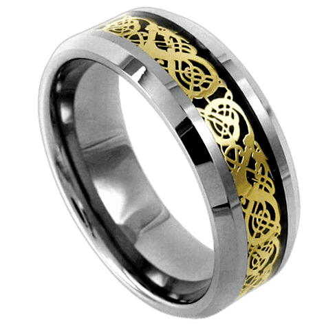 Men's Wedding Band Rings - Celtic Gold Dragon Design, Sizes 8-15 - Wedding Rings for Men and Women