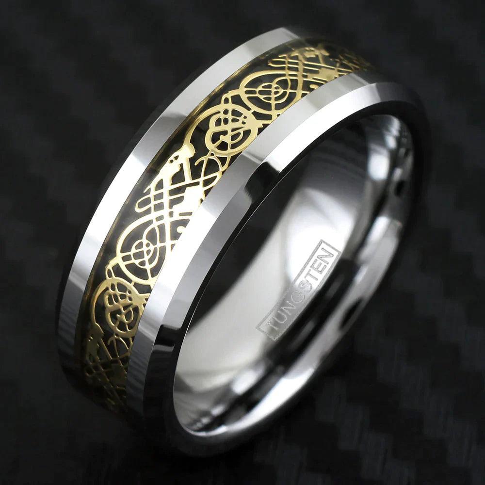 Tungsten Rings for Men Wedding Bands for Him Womens Wedding Bands for Her 8mm Celtic Gold Dragon Size 8-15 - Jewelry Store by Erik Rayo