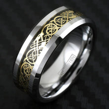 Load image into Gallery viewer, Tungsten Rings for Men Wedding Bands for Him Womens Wedding Bands for Her 8mm Celtic Gold Dragon Size 8-15 - Jewelry Store by Erik Rayo
