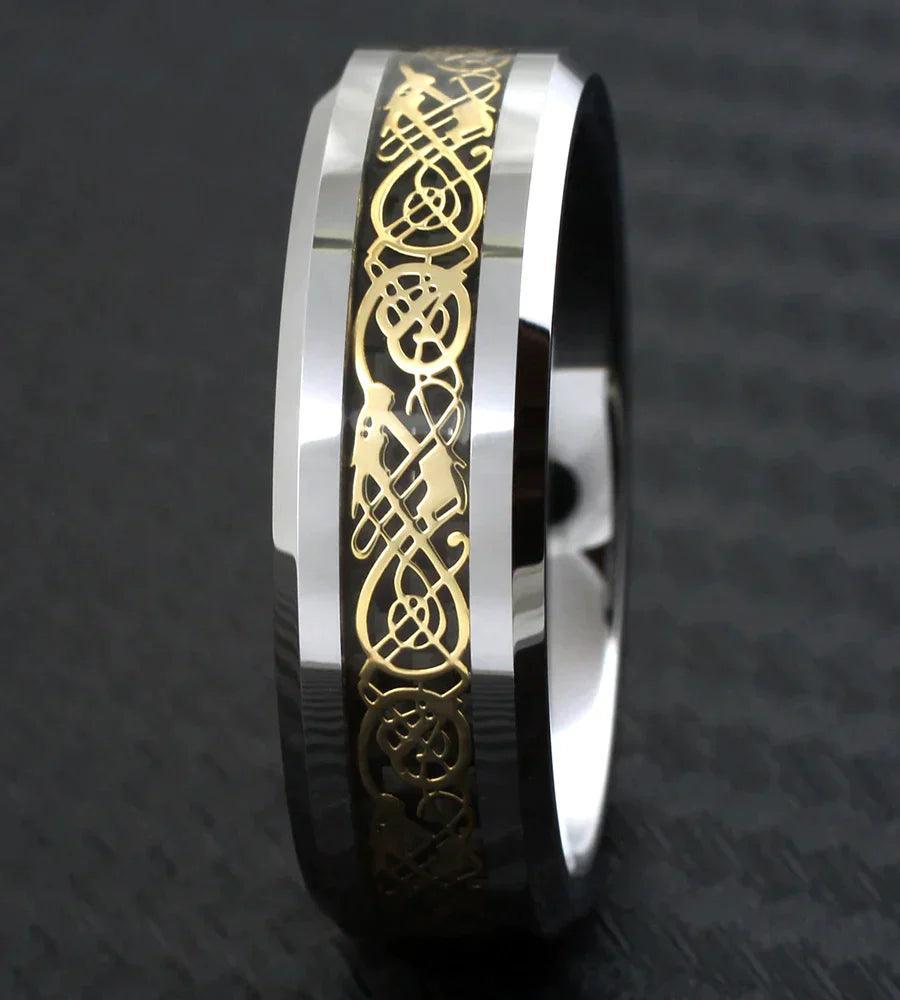 Tungsten Rings for Men Wedding Bands for Him Womens Wedding Bands for Her 8mm Celtic Gold Dragon Size 8-15 - Jewelry Store by Erik Rayo