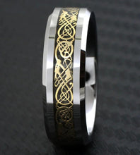 Load image into Gallery viewer, Tungsten Rings for Men Wedding Bands for Him Womens Wedding Bands for Her 8mm Celtic Gold Dragon Size 8-15 - Jewelry Store by Erik Rayo
