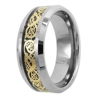 Tungsten Rings for Men Wedding Bands for Him Womens Wedding Bands for Her 8mm Celtic Gold Dragon Size 8-15 - Jewelry Store by Erik Rayo