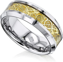 Load image into Gallery viewer, Men&#39;s Wedding Band Rings - Celtic Knot Dragon Inlay - Wedding Rings for Men and Women
