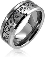 Load image into Gallery viewer, Tungsten Rings for Men Wedding Bands for Him Womens Wedding Bands for Her 8mm Celtic Silver Dragon Size 8-15 - Jewelry Store by Erik Rayo
