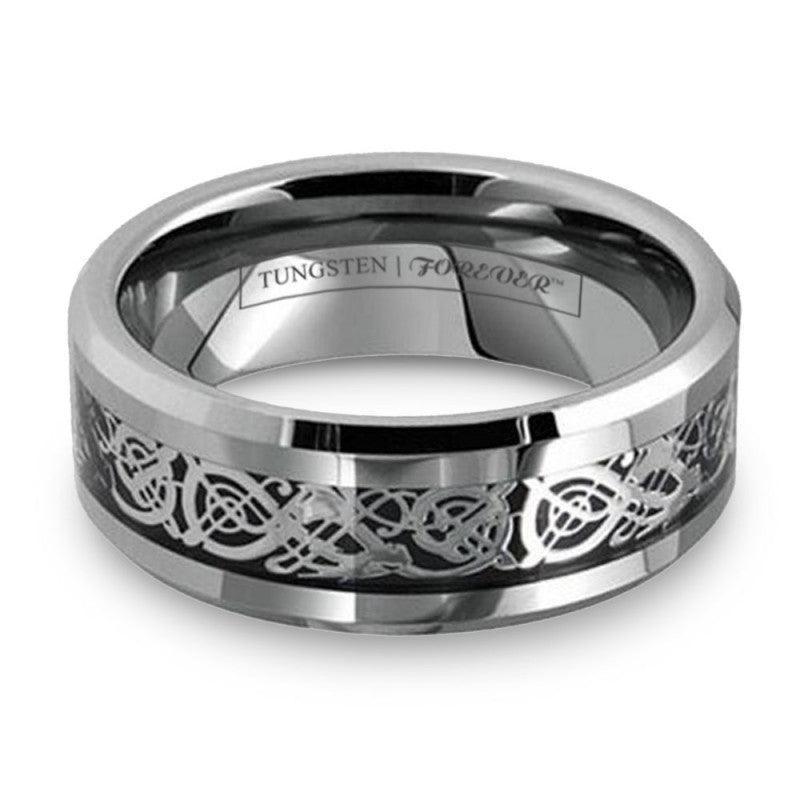 Tungsten Rings for Men Wedding Bands for Him Womens Wedding Bands for Her 8mm Celtic Silver Dragon Size 8-15 - Jewelry Store by Erik Rayo