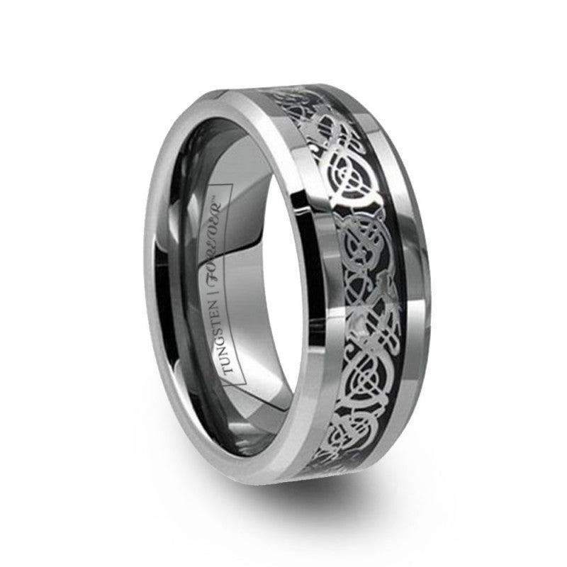 Tungsten Rings for Men Wedding Bands for Him Womens Wedding Bands for Her 8mm Celtic Silver Dragon Size 8-15 - Jewelry Store by Erik Rayo