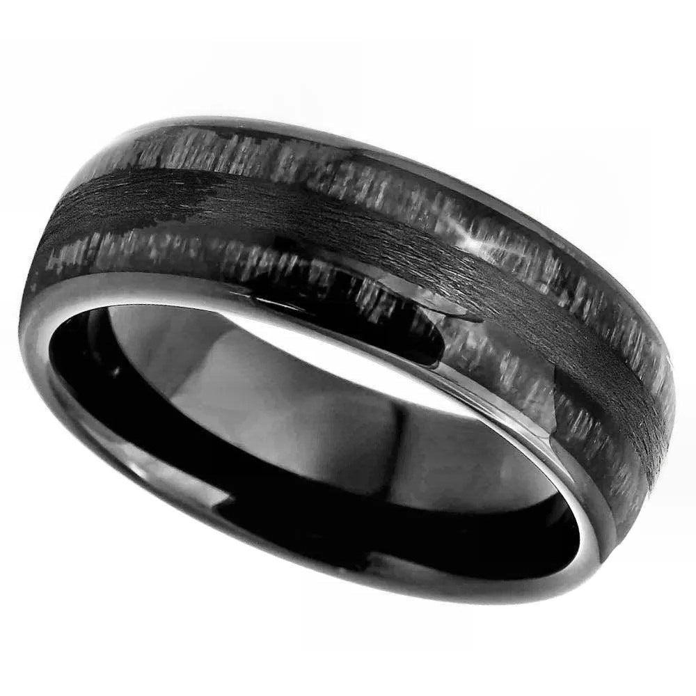 Tungsten Rings for Men Wedding Bands for Him Womens Wedding Bands for Her 8mm Charcoal Wood Inlay - Jewelry Store by Erik Rayo