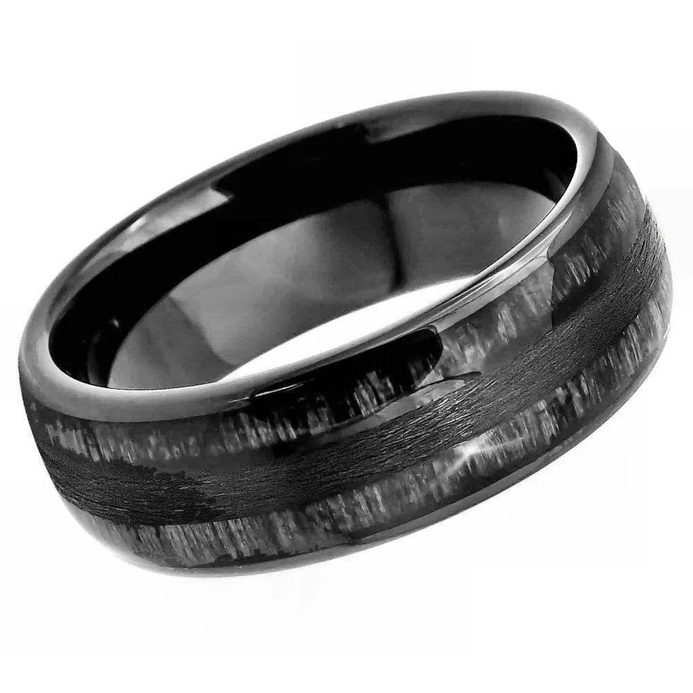 Tungsten Rings for Men Wedding Bands for Him Womens Wedding Bands for Her 8mm Charcoal Wood Inlay - Jewelry Store by Erik Rayo