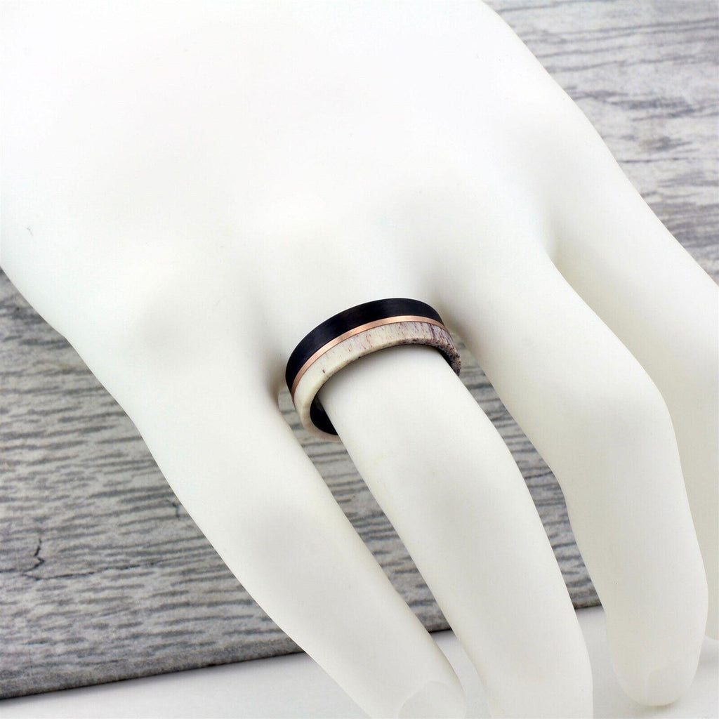 Men's Wedding Band Ring - Deer Antler and Rose Gold Line - Wedding Rings for Men and Women - Jewelry Store by Erik Rayo