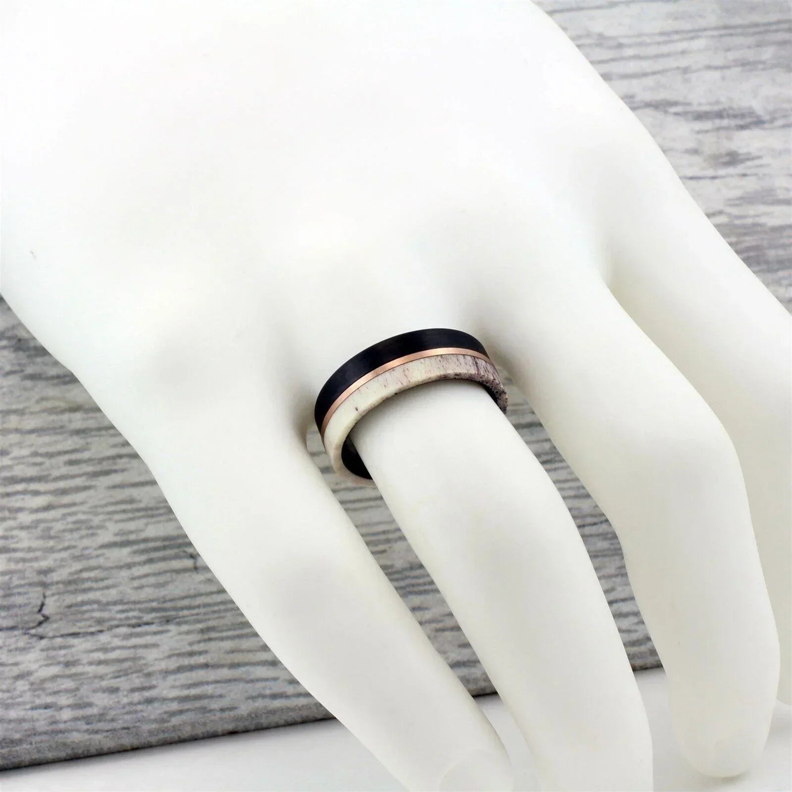 6mm Tungsten Carbide Wedding Band Rings for Men & Women – Deer Antler & Rose Gold Line Design - Jewelry Store by Erik Rayo