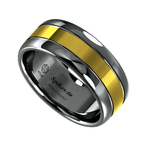 Tungsten Rings for Men Wedding Bands for Him Womens Wedding Bands for Her 8mm Dome Black Grooved Gold Center - Jewelry Store by Erik Rayo