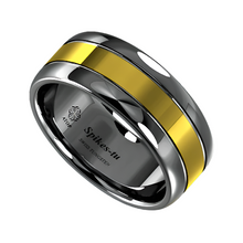 Load image into Gallery viewer, Tungsten Rings for Men Wedding Bands for Him Womens Wedding Bands for Her 8mm Dome Black Grooved Gold Center - Jewelry Store by Erik Rayo
